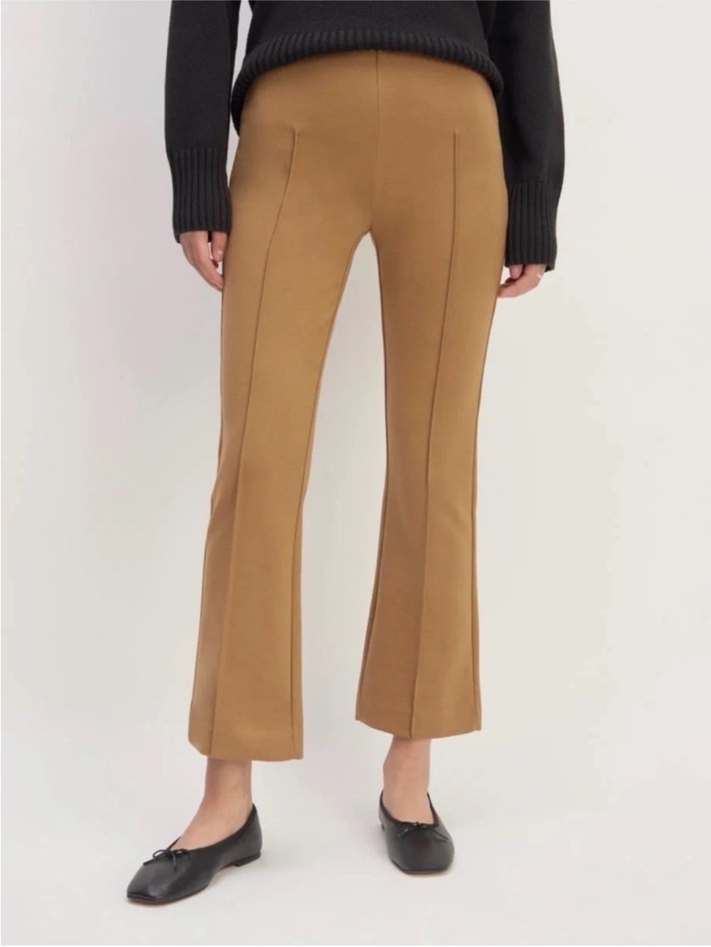 Everlane Pants Womens Large The Dream Kick Flare Work Pleated Tan Camel ponte W
